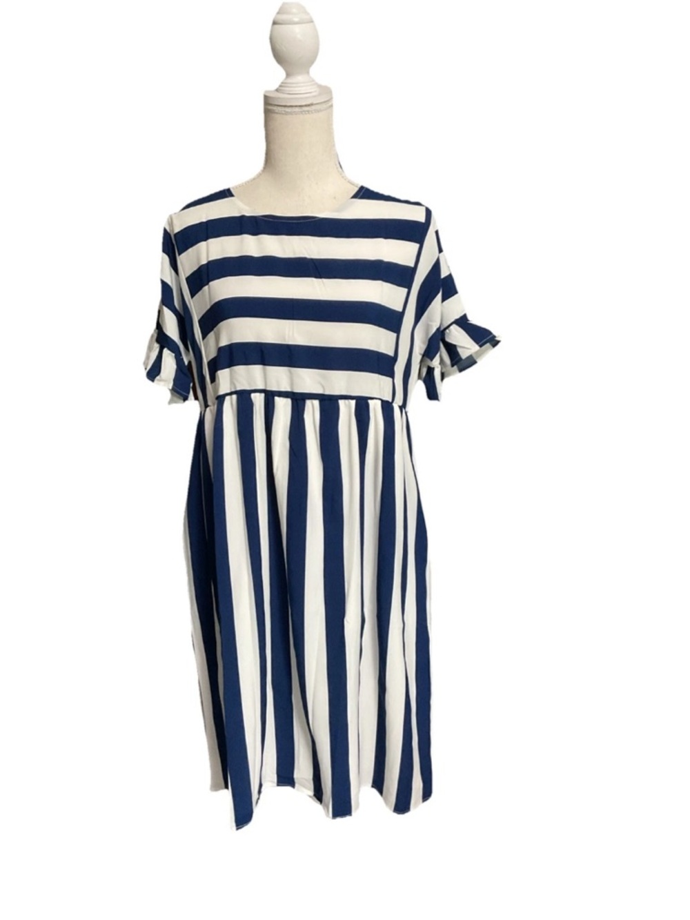 Anna Kaci Navy & White Striped Casual Women's Dress Sz Small